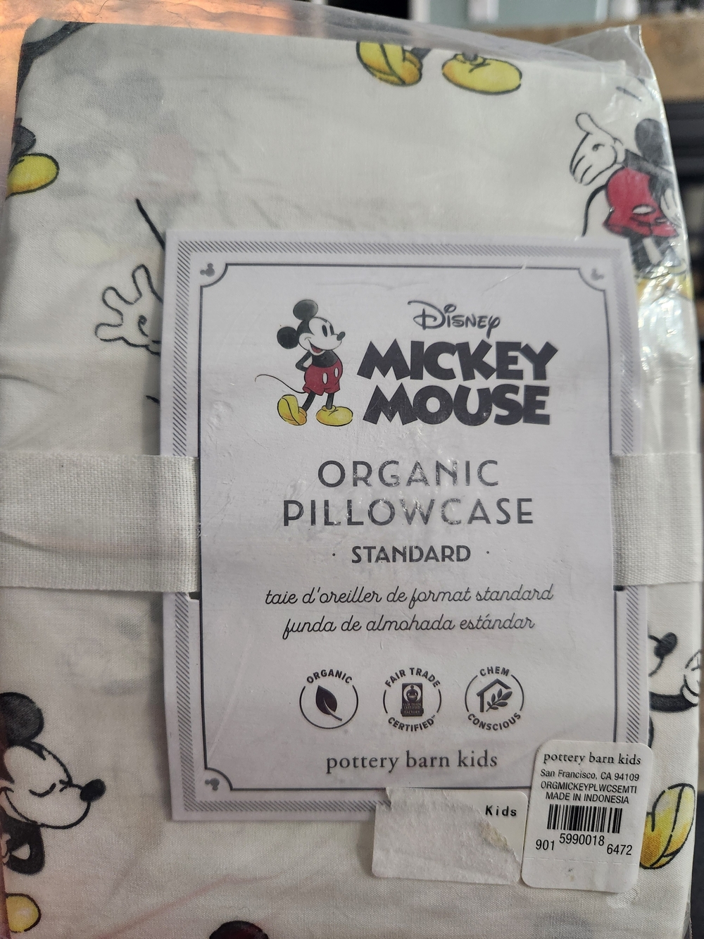 Pottery Barn Kids Disney Mickey Mouse White Organic Pillowcase